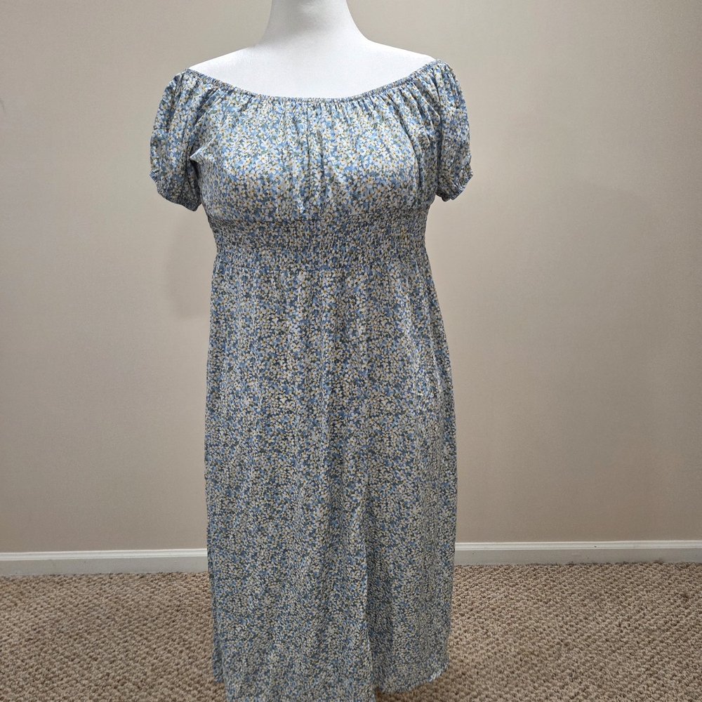 SHEIN Light Blue Floral Off-Shoulder Midi Dress